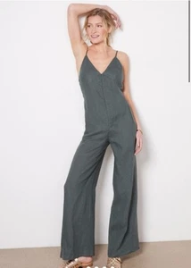 Jumpsuit Damen Nieten.Utility dunkelgrün weites Bein XL mit braunem Akzent - Bild 1 von 11