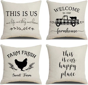 Farmhouse Pillow Covers Quote Throw Pillow Case Cotton Linen Farm Cushion Cover - Picture 1 of 7