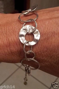 PULSERA LIGERA SILPADA MARTILLADA PLATA ESTERLINA CÍRCULO BROCHE LANGOSTA B1217 - Imagen 1 de 2