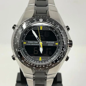 Pulsar Mens Watch Pilot World Time Alarm Chronograph NX14-X001 PM7001 RUNS MIB - Picture 1 of 16