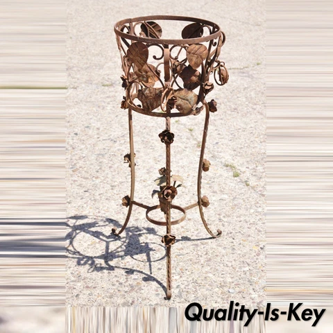Vtg French Art Nouveau Wrought Iron Leaf Vine Garden Planter Pot Flower Stand Cover