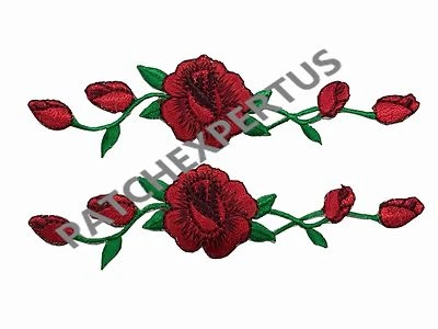 #3965R Lot 2 Pcs Red Rose red rose Flower Embroidery Applique Patch  - Image 1 of 3