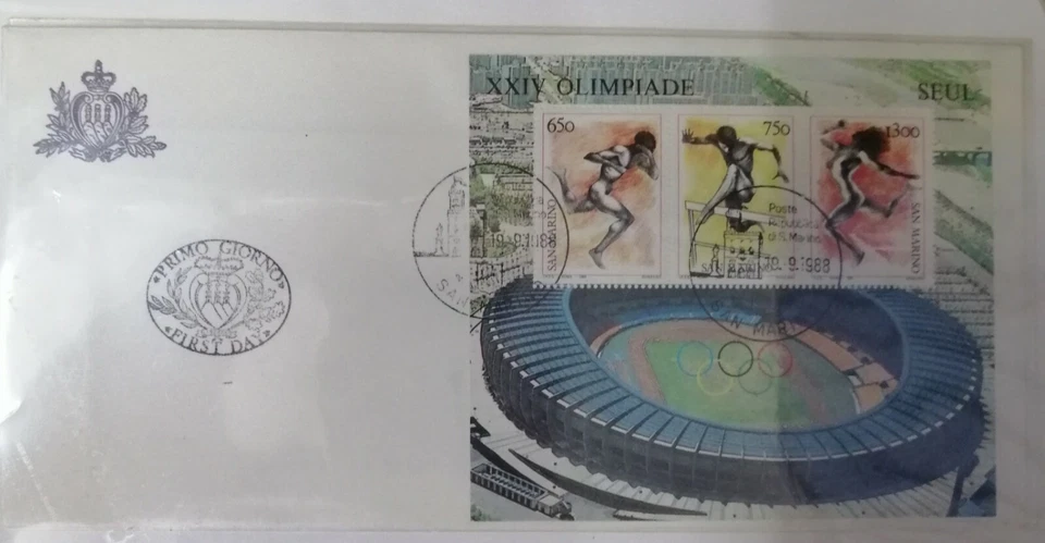 A) 1988, SAN MARINO, RACE, OBSTACLE RACE, LENGTH JUMP, FDC, OLYMPIC GAMES SEOUL- - Image 1 of 1