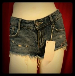 Pantalones Cortos Vaqueros Zara Trafaluc Destruidos Envejecidos Bordados ARTE ES FÁCIL NUEVOS CON ETIQUETAS TALLA 2 - Imagen 1 de 10