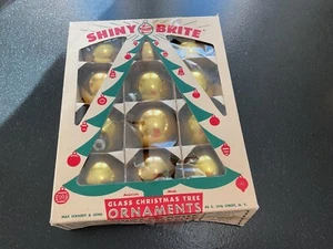 12 Vintage Shiny Brite Gold Ball Ornaments in Box - Picture 1 of 8