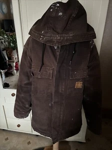 CARHARTT Men's Dark Brown Cotton Padded Well Worn Vintage Work Jacket Size M - Picture 1 of 24