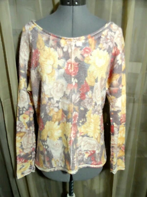 Suéter Pullover Free People Scoop S Amarillo Melocotón Floral Fácil Ajuste Acogedor Boho LS Foto 1 de 4