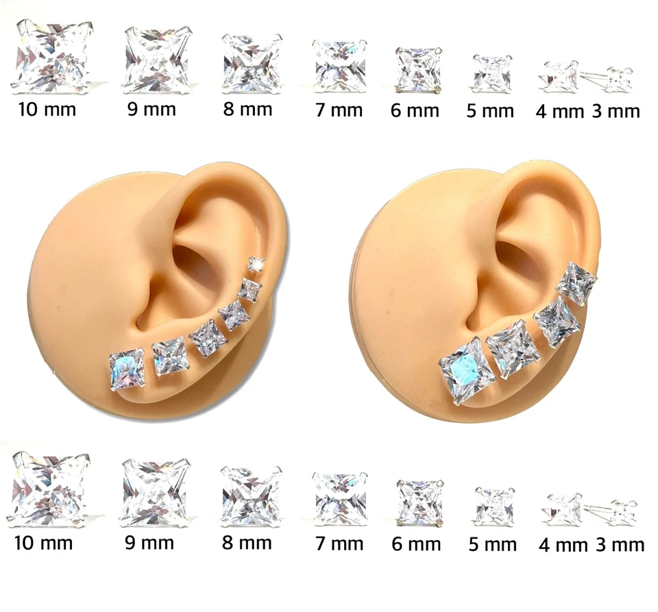 Orecchini Coppia Argento 925 Zircone Punto Luce quadrato Lobo 3-10mm Uomo Donna - Immagine 1 di 1