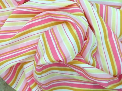 3 yd. vintage crinkle faux silk fabric bright stripes pink/yellow/white - Image 1 of 4