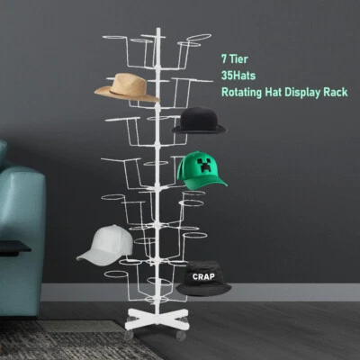 7 Tiers Hat Cap Metal Display Retail Hat Cap Rack Rotating Spinner Floor Stand - Image 1 of 4