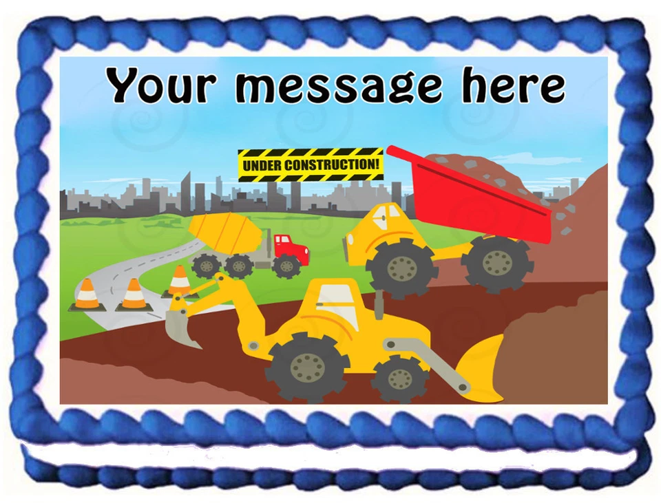 CONSTRUCCIÓN DE CAMIONES Imagen de Cumpleaños Comestible Topper de Pastel Foto 1 de 2