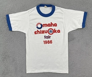 Vtg Screen Stars USA Made S White Ringer Single Stitch Tee Omaha Shizuoka 1989 - Picture 1 of 16