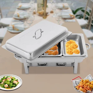 9L Edelstahl Chafing Dish Speisenwärmer Warmhaltebehälter aus 3 Grids Catering - Bild 1 von 15