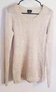 Rue 21 Large Sweater Gold Knit Long Sleeve Sequins Sweater 25% Wool Vtg - Picture 1 of 8