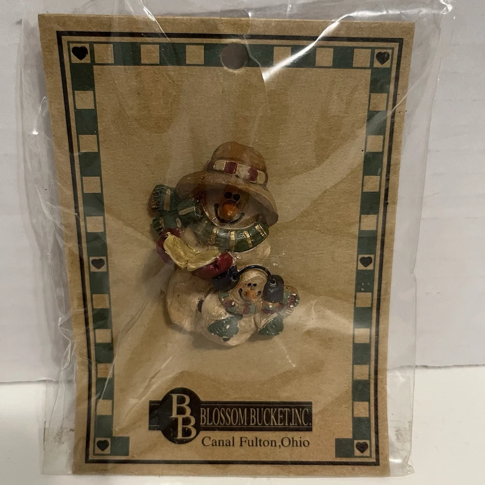 Prendedor muñeco de nieve vintage, decoración primitiva por flor cubo resina ~ Navidad Foto 1 de 1