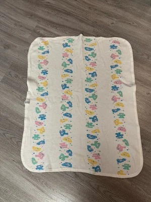 Manta de recepción vintage Baby Morgan tejida gofre años 80 osos pastel algodón EE. UU. Foto 1 de 4