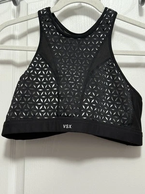 Victoria’s Secret VSX Sport Bra Women’s L Black Laser Cut Mesh Athletic Gym - Image 1 of 4