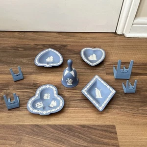 Vintage Wedgwood and Jasperware Job Lot Blue Pin Dishes,Bell & plate stands - Picture 1 of 20