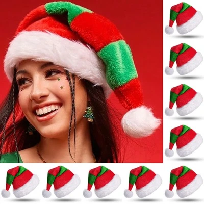 10 Pcs Christmas Santa Claus Hat Adult Christmas Holiday Hat Thickened Xmas Cap - Image 1 of 4