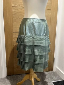 Whistles Pleated Silk Ruffle Midi Aquamarine Skirt - Picture 1 of 8