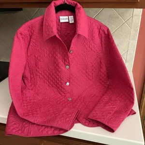 Chico's Women's Sz 1 Deep Pink Quilted Button Down Jacket - 100% Polyester - Picture 1 of 6