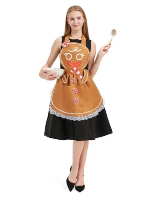 Delantal de pan de jengibre de Navidad para mujeres adultos divertido cocina para hornear y galletas... Foto 1 de 4