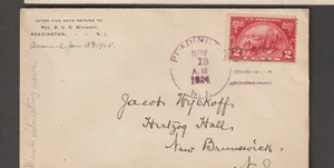 Readington NJ. 1924 Purple 4-Bar Cancel Scott #615 on Cover - Picture 1 of 2