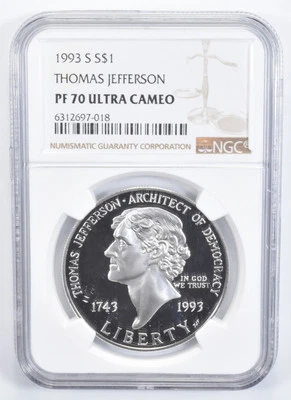 PF70 1993-S UC Thomas Jefferson Commemorative Silver Dollar NGC - Image 1 of 4