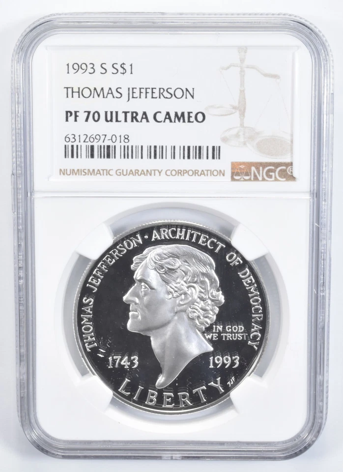 PF70 1993-S UC Thomas Jefferson Commemorative Silver Dollar NGC - Image 1 of 4