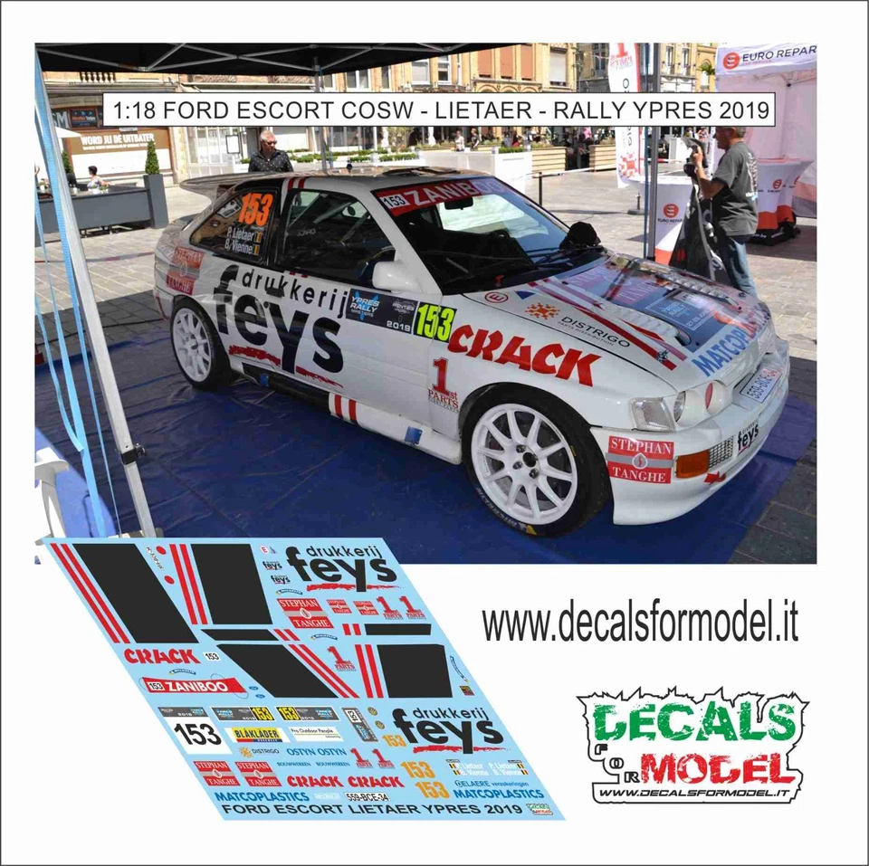 DECALS 1:18 FORD ESCORT COSW LIETAER RALLY YPRES 2019 - Immagine 1 di 1
