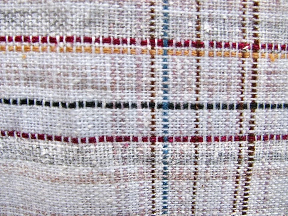 "Tela vintage a cuadros tipo lino natural blanca multicolor 3 1/4 yardas 60"" de ancho" Foto 1 de 4