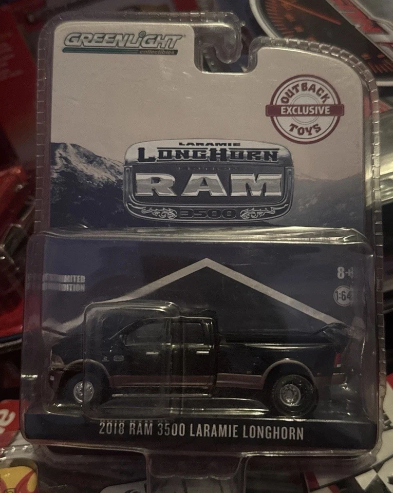 Dodge Ram 3500 Laramie Longhorn 2018 Greenlight Out Back Toys negro 1:64 2018 nuevo en paquete Foto 1 de 2