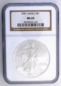 2001 American Silver Eagle - NGC MS69 Brown Label - Picture 1 of 2