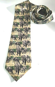 Men's Necktie 100% Silk Endangered Species Elephants  59"