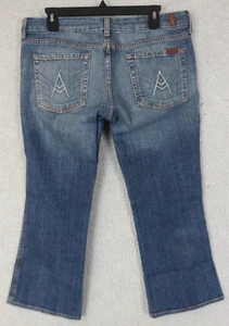 Womens 7FAM 7 For All Mankind Jeans A Pocket Cotton Blend Blue Size 32x25 Capri - Picture 1 of 10
