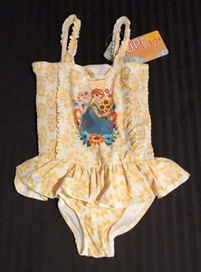 DISNEY STORE FROZEN ELSA ANNA Girls Swimsuit Yellow SIZE 7/8 NWT Hard to Find - Picture 1 of 3