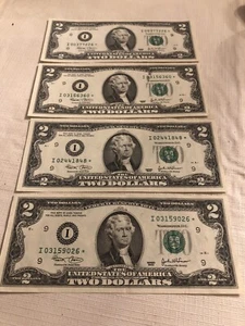(4) 2003 $2 STAR NOTES MINNEAPOLIS DISTRICT ABOVE AVG CIRCULATED FRB BILLS - Picture 1 of 6