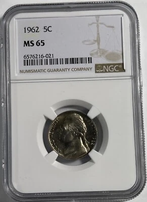 1962 Jefferson 5C NGC MS65. (#18024)  Fresh Holder. - Image 1 of 2