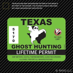 Texas Ghost Hunting Permit Sticker Die Cut Decal Paranormal Hunter TX - Foto 1 di 1