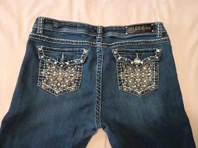 LA IDOL Jeans Flap Pocket Bling Designer Mid Rise Women's 15,  missing 1 button - Image 1 of 4