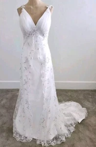NWT Dineh's Collection Wedding Dress S 6 White Silver Floral Gwenivere Gown Vtg - Picture 1 of 19