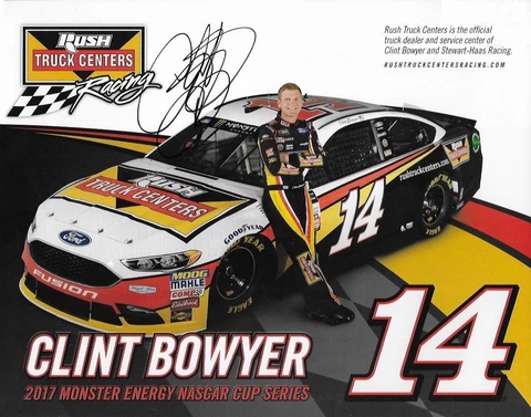 SIGNED 2017 CLINT BOWYER "RUSH TRUCK CENTERS" #14 MONSTER ENERGY NASCAR POSTCARD Cover