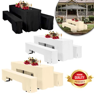 Polyester Fabric Table and Bench Covers Tablecloth for Events, Party, Wedding - Picture 1 of 25