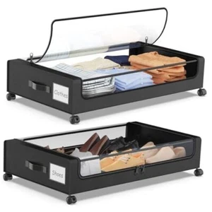 Under Bed Storage with Wheels, XXL 60L Under Bed Storage Containers, Black. - Picture 1 of 7