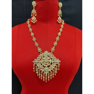 1 Thai Jewelry Dance Show Wedding Party Earring Clip Gold Necklace Mini Set - Image 1 of 4