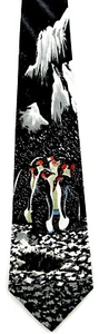 Snow Penguins Men's Neck Tie Aquatic Sea Bird Animal Black Novelty Necktie - Picture 1 of 5
