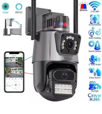 Telecamera WiFi ICSEE Sicurezza 4K Doppio Obiettivo Esterno Impermeabile IP66 - Immagine 1 di 4