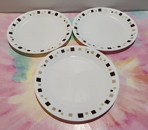Lot of 3 Corelle Geometric Beige Brown Squares 8.5 In Luncheon Salad Plates - Picture 1 of 6
