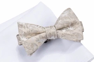$95 Countess Mara Mens Beige Floral Suit Silk Bow Tie Classic Adjustable Bowtie - Picture 1 of 4