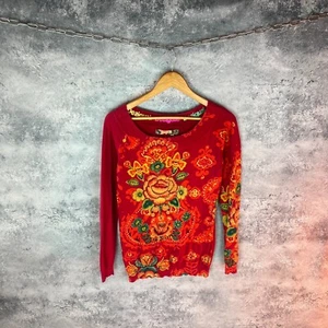 Desigual Damen Pullover Pulli rot mit Rosenmuster Gr. L 100% Baumwolle - Bild 1 von 5